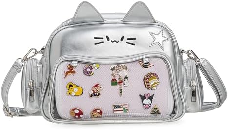 Silver cat ita bag with clear window pin display