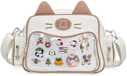 Siamese cat ita bag in white with brown ears
