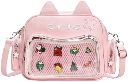 Pink cat ita bag with clear window pin display
