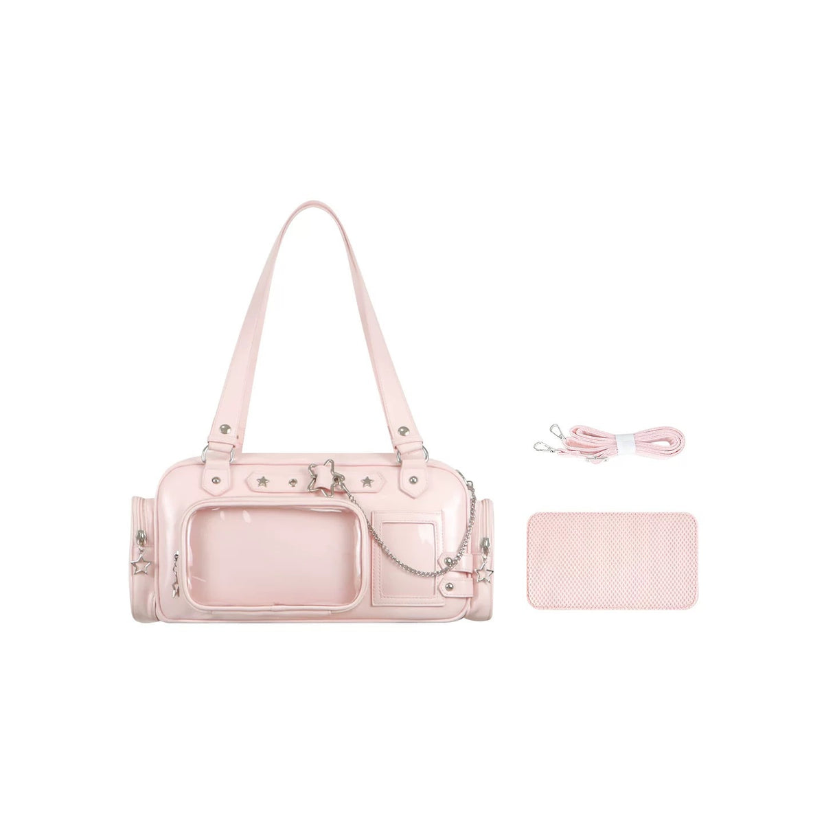 Pink ita Boston bag with insert and crossbody strap