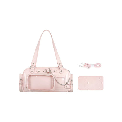 Pink ita Boston bag with insert and crossbody strap