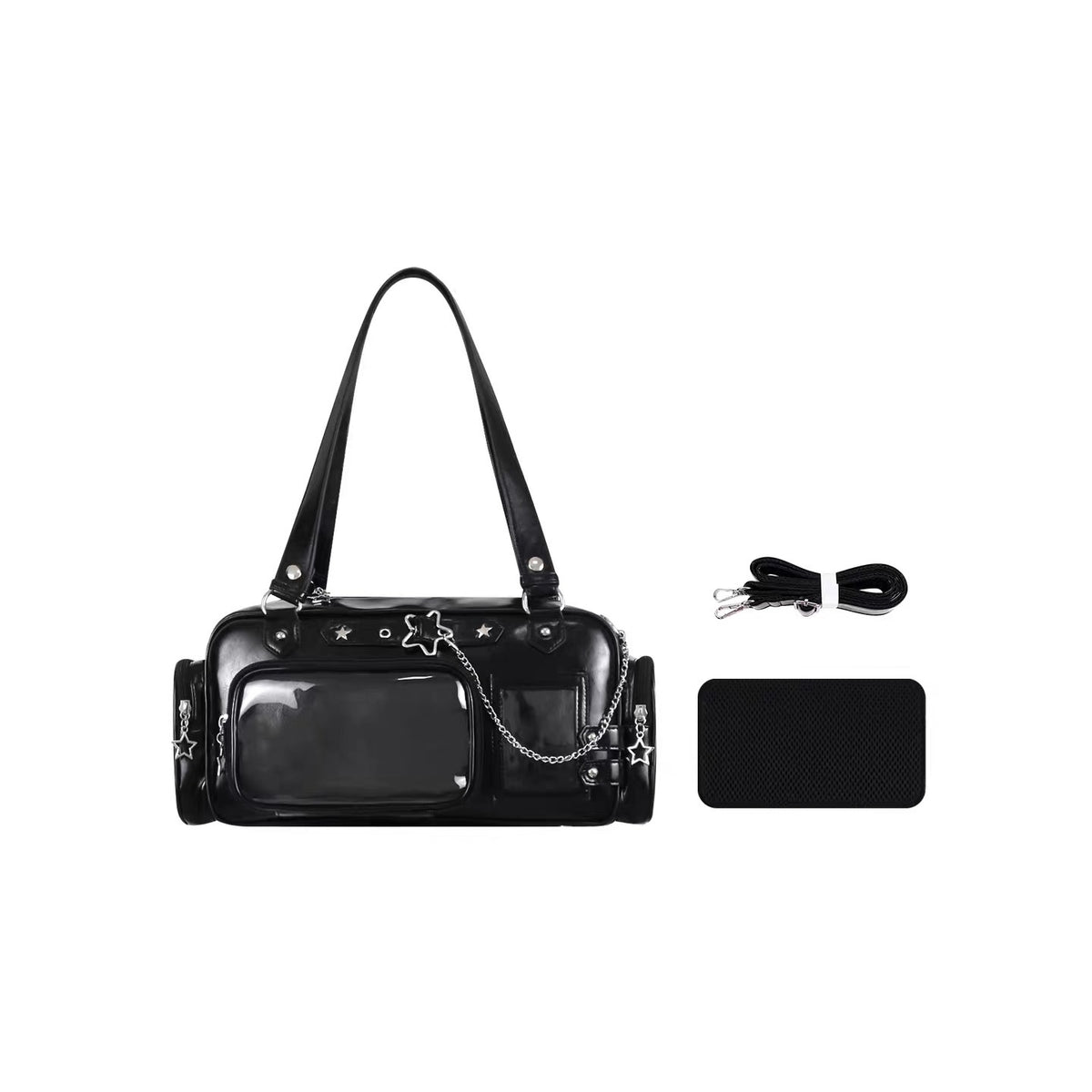 Black ita Boston bag with insert and crossbody strap