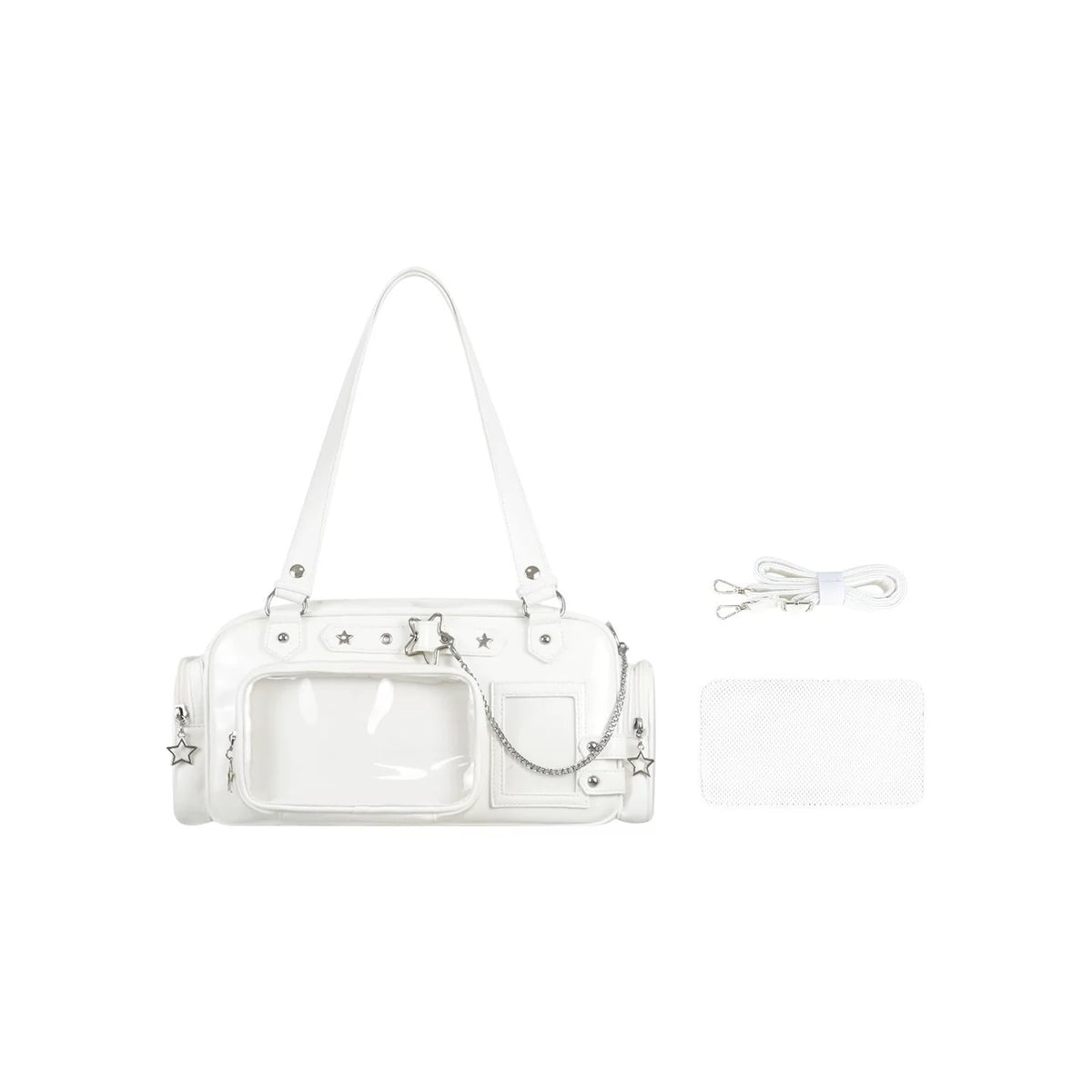 White ita Boston bag with insert and crossbody strap