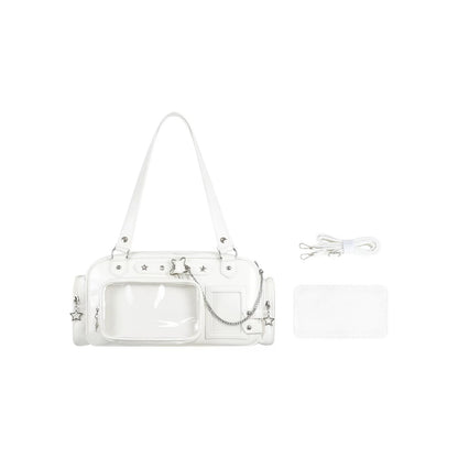 White ita Boston bag with insert and crossbody strap