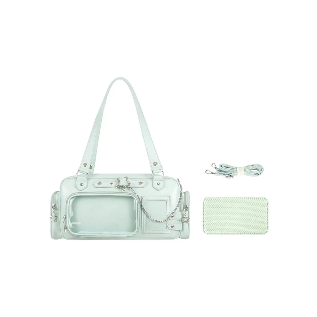 Green ita Boston bag with insert and crossbody strap