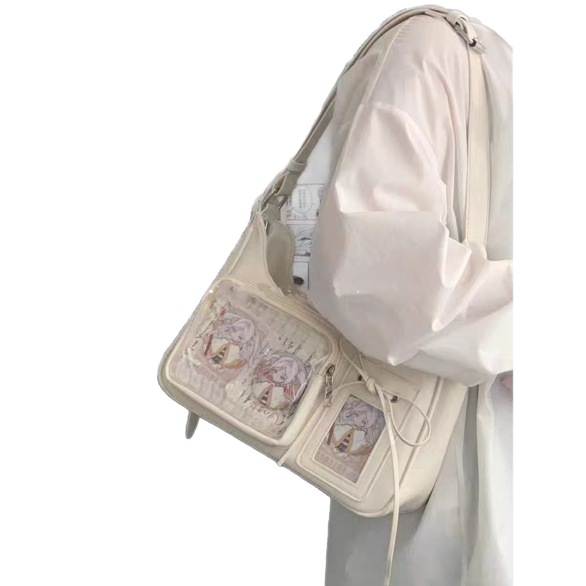 Cream white ita photocard underarm bag side view