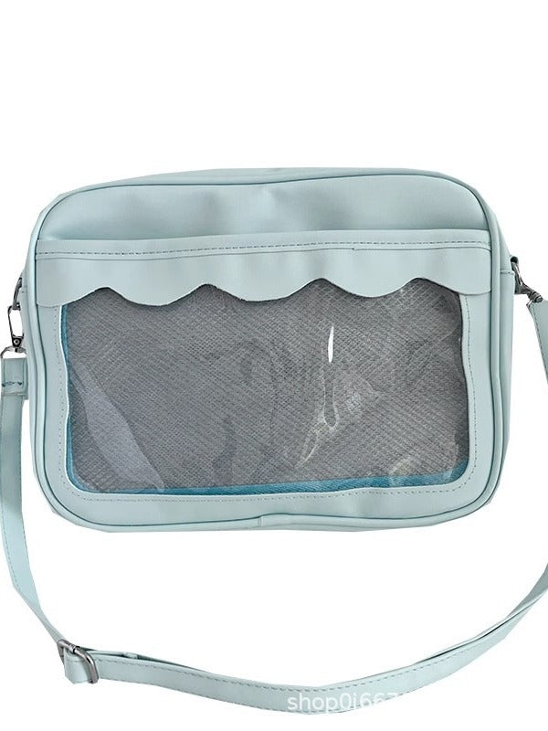 Blue kawaii ita crossbody bag front view