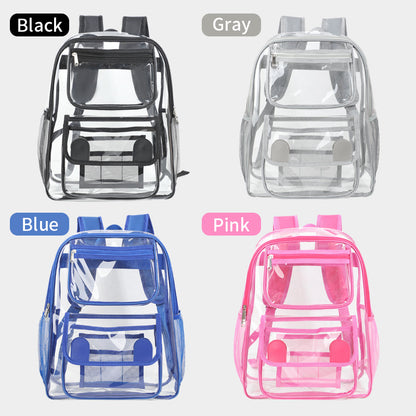 Clear PVC backpack available colors: black, gray, blue, pink