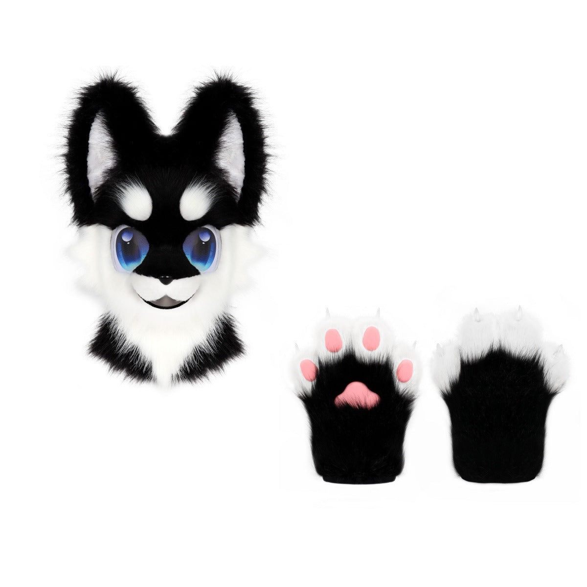 Kemono Dog Fursuit Partial – Black & White / Head + Paws
