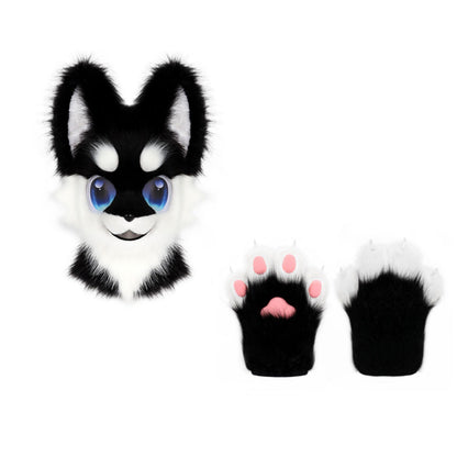 Kemono Dog Fursuit Partial – Black & White / Head + Paws