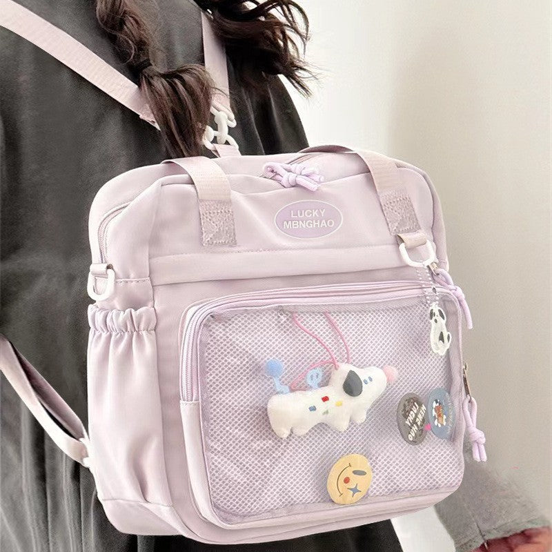 Pink ita tote backpack worn on the back