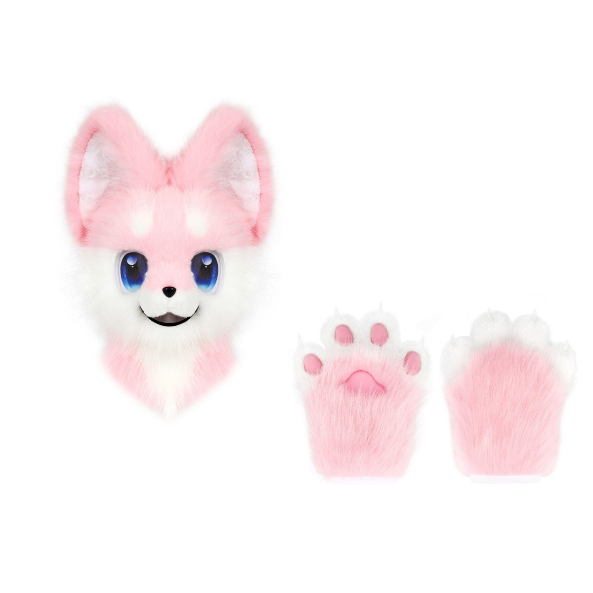 Kemono Dog Fursuit Partial – Pink & White / Head + Paws