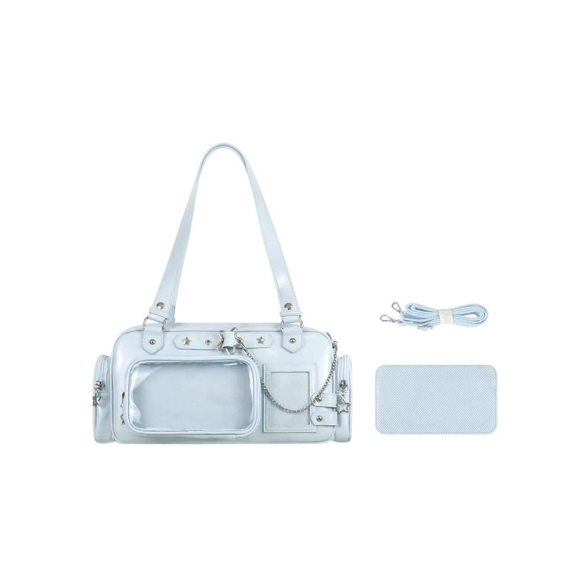 Blue ita Boston bag with insert and crossbody strap