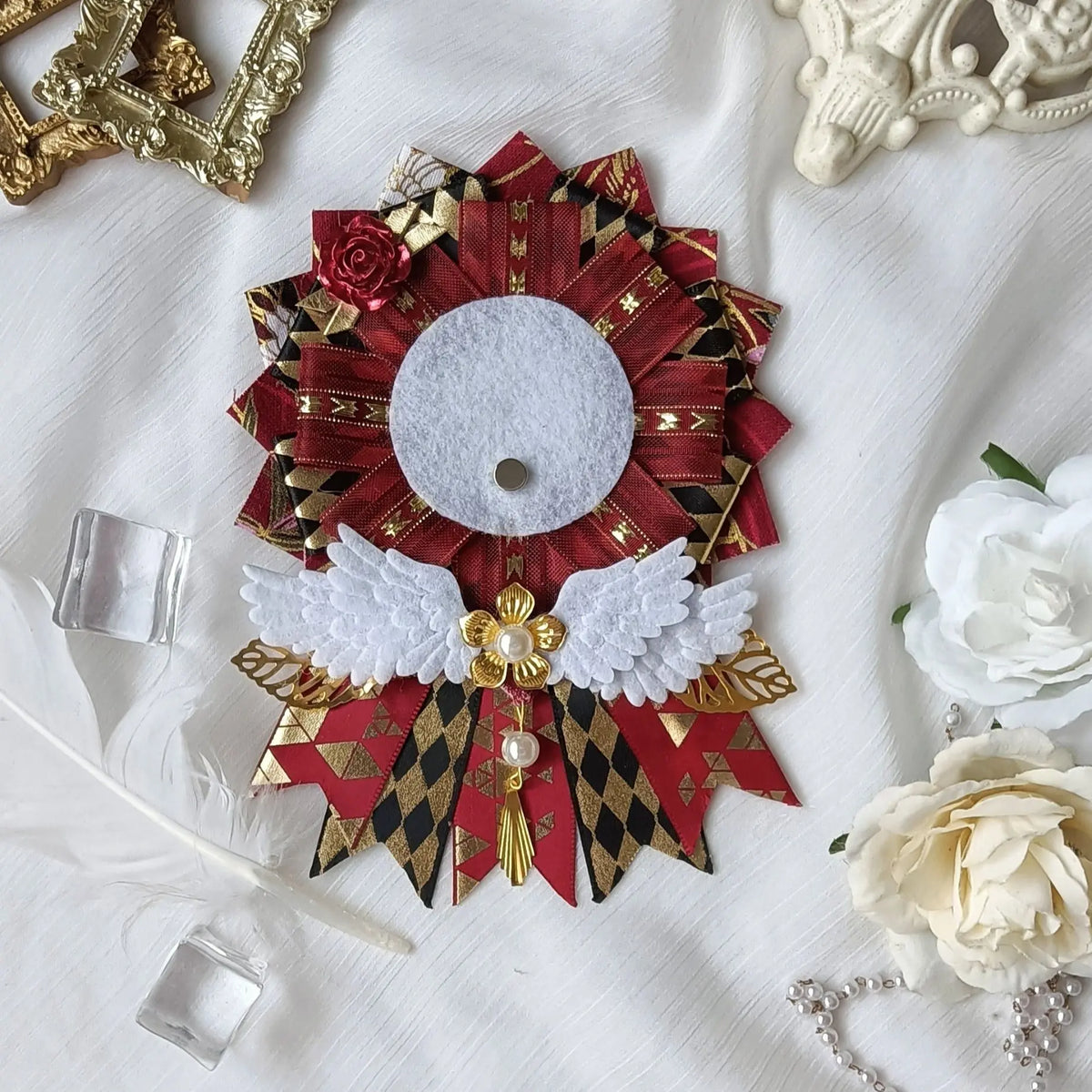 Lace rosette badge base – Red