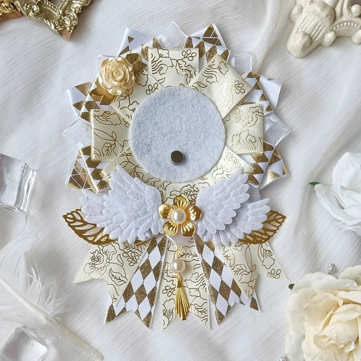 Lace rosette badge base – Rice White