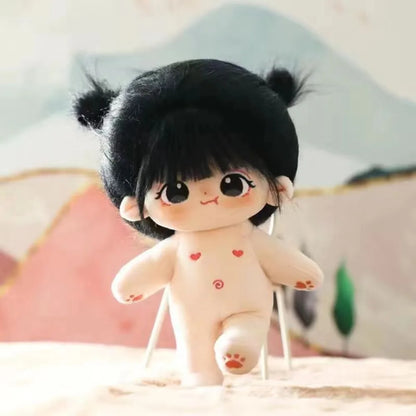 Long-hair cotton doll – black hair