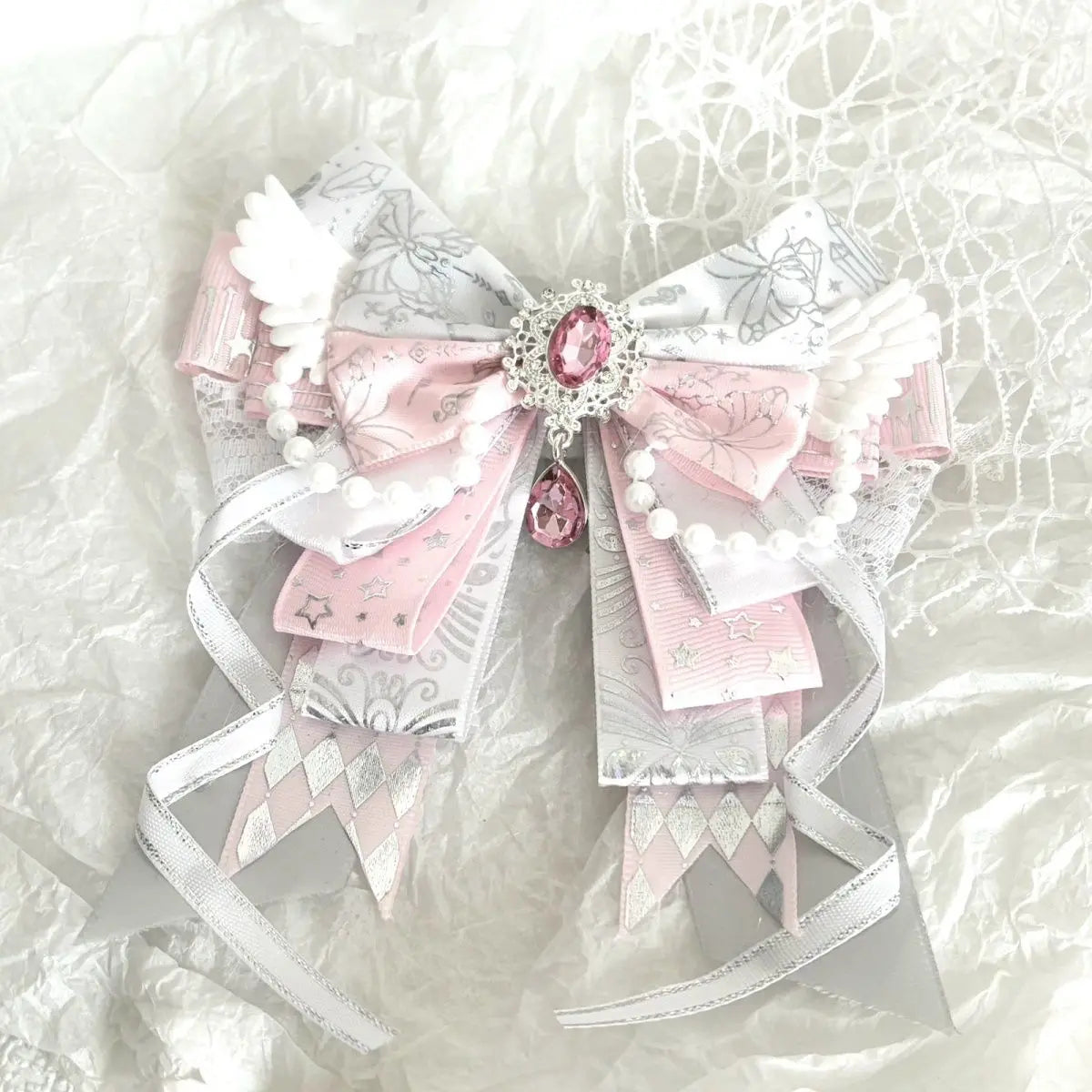 Lolita bow brooch – Pink & White